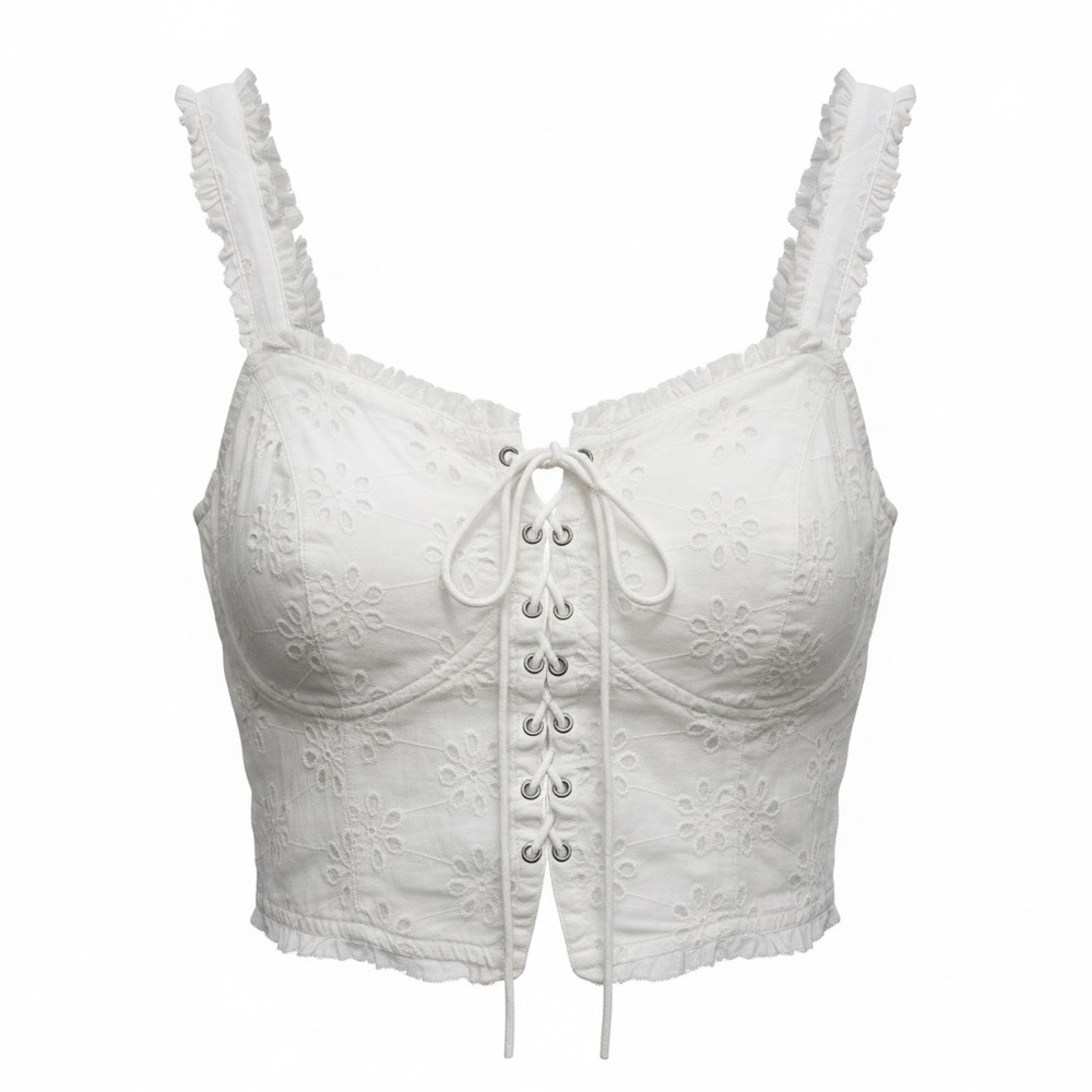 Urban Outfitters White Eyelet Lace-Up Crop Top